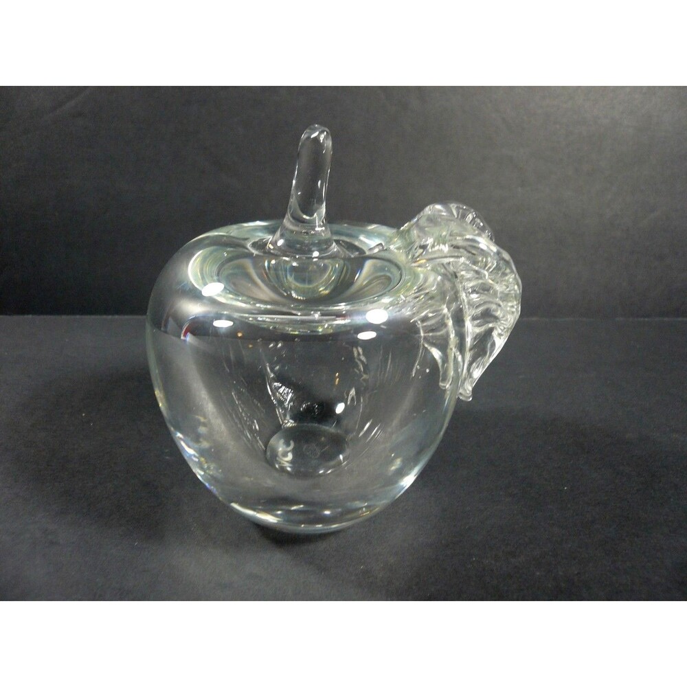 Vintage Apple Clear Glass Paperweight Figurine - Signed ACC